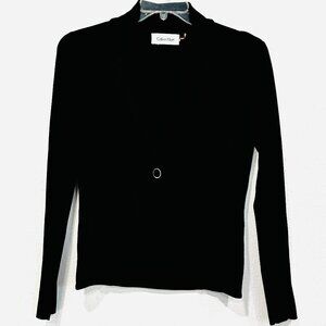 Calvin Klein Sweater Blazer Black 1 Button Closure Long Sleeves Pockets Size Med
